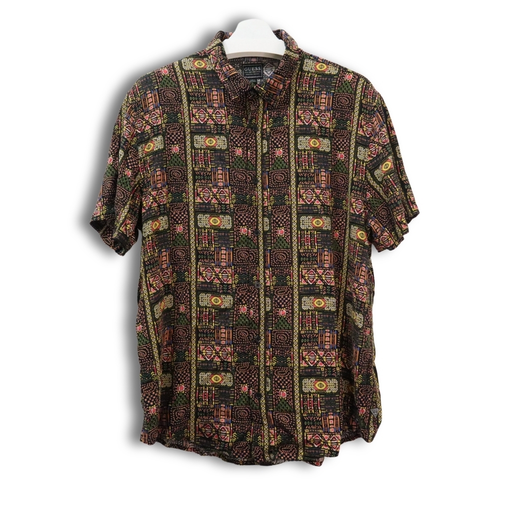 Guess‎ Men's Black Patterned Shirt S Vintage